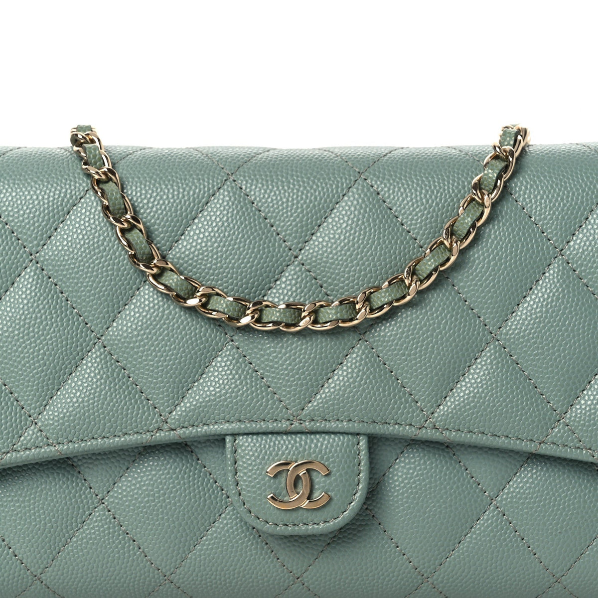 Quilted Caviar Wallet Bag - Light Blue