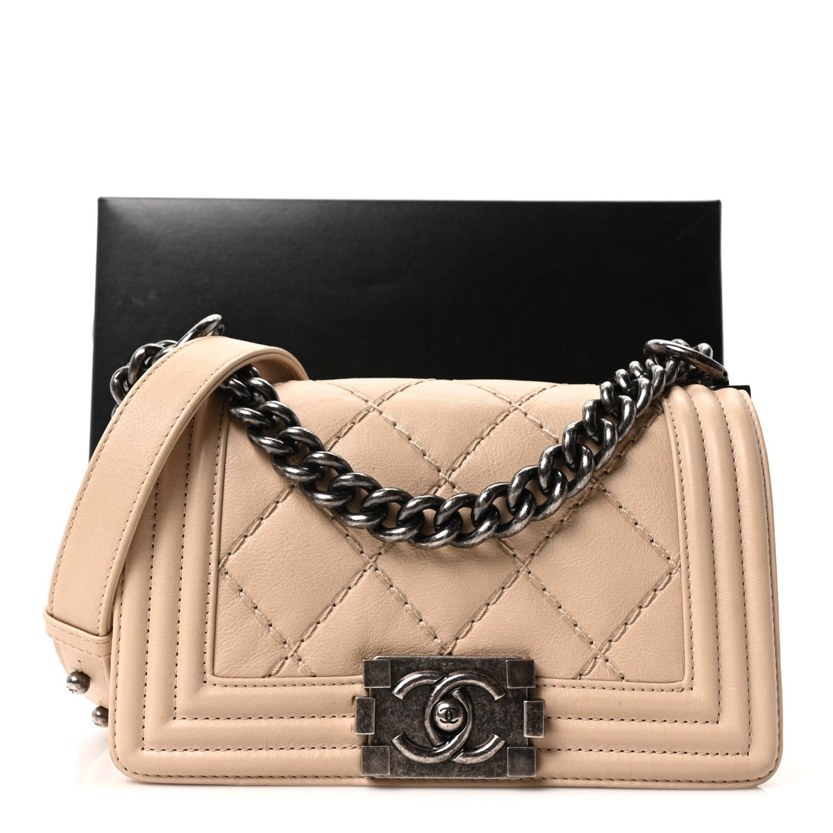 Small Calfskin Flap Shoulder Bag - Beige