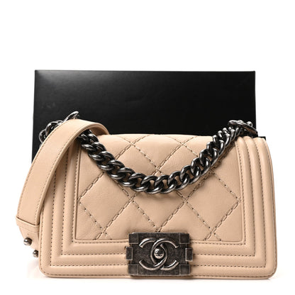 Small Calfskin Flap Shoulder Bag - Beige