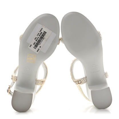 Chanel Lambskin Women's CC Chain Braided Sandals 35 White