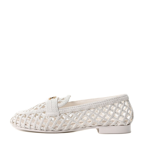 Braided Lambskin CC Mocassin Loafers White White