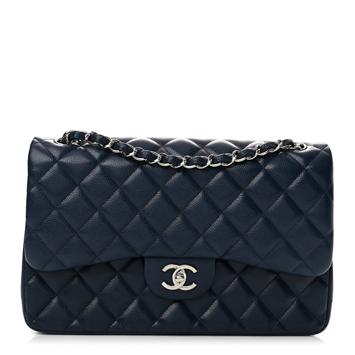 Quilted Caviar Flap Shoulder Bag - Blue