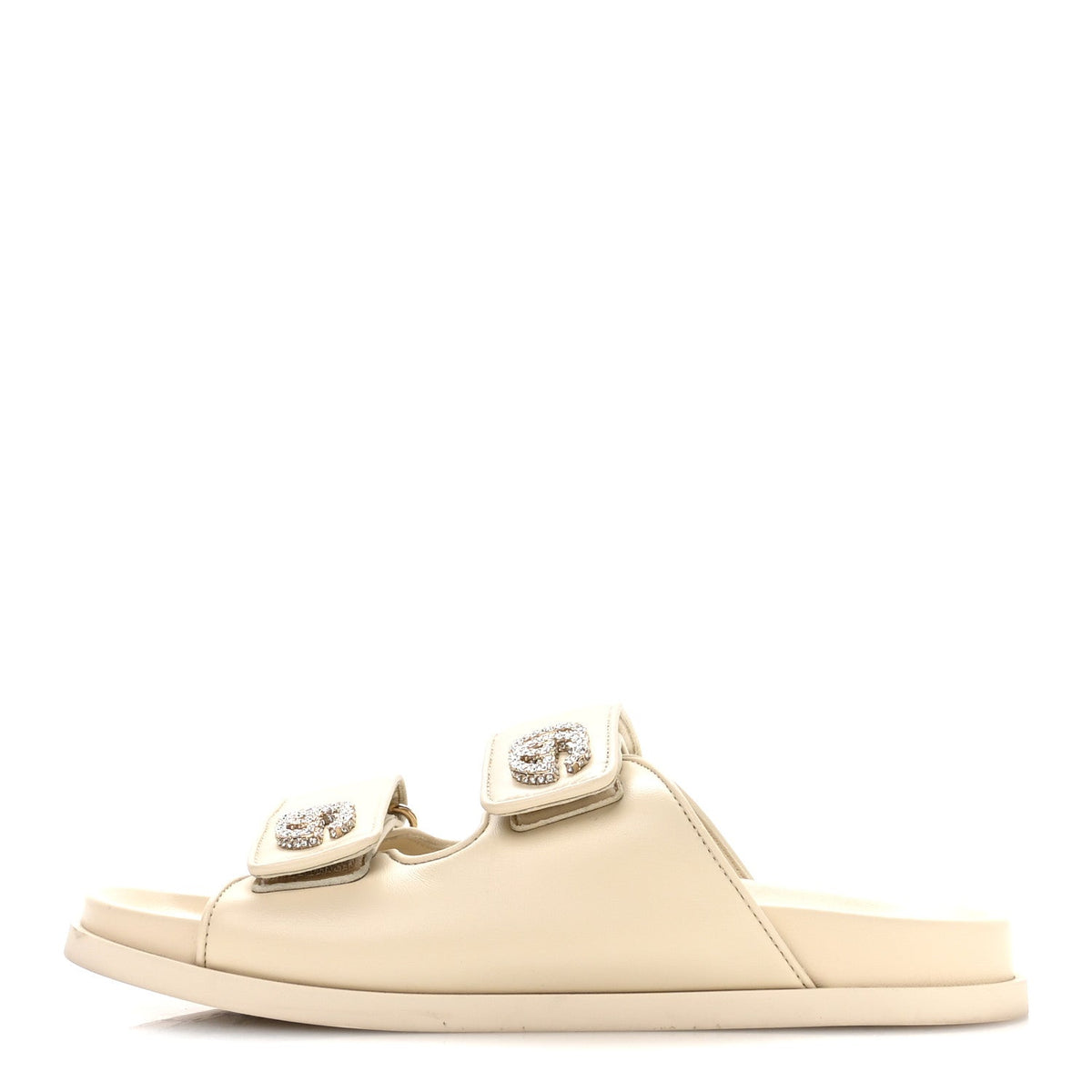 Calfskin Double G Crystal Isla Dad Sandals Ivory