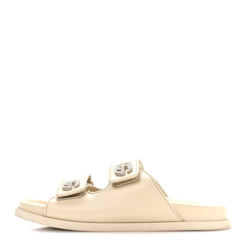 Calfskin Double G Crystal Isla Dad Sandals Ivory