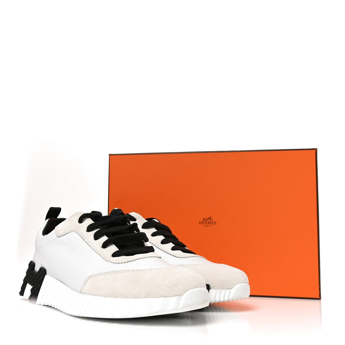 Hermes Calfskin Suede Bouncing Women's Sneakers White Black
