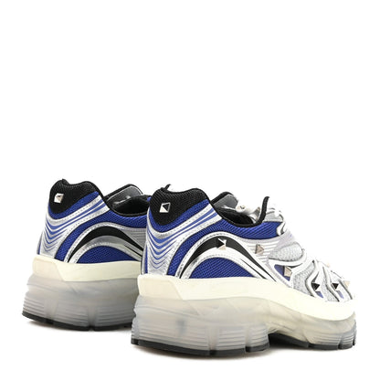 Valentino Garavani Mesh Calfskin Women's Rockstud Platform Sneakers 40 Silver Multicolor