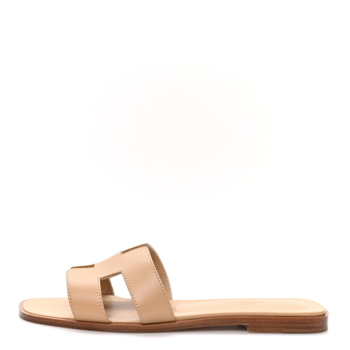 Hermes Box Calfskin Women's Oran Sandals 39 Camel