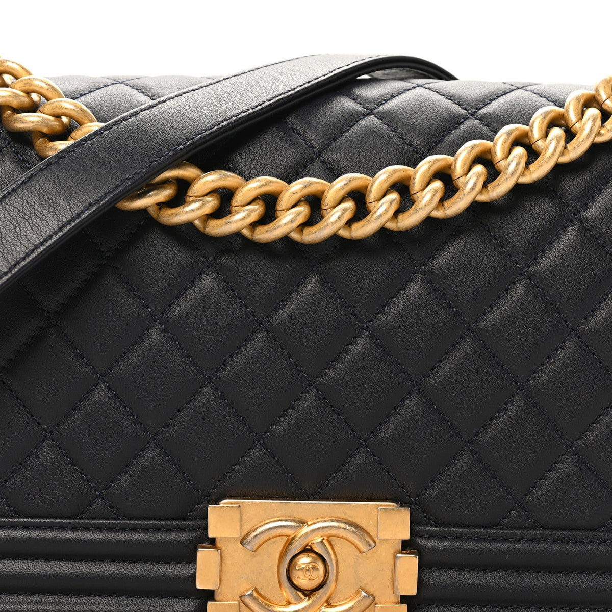Medium Quilted Lambskin Flap Shoulder Bag - Dark Navy