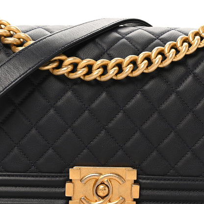 Medium Quilted Lambskin Flap Shoulder Bag - Dark Navy