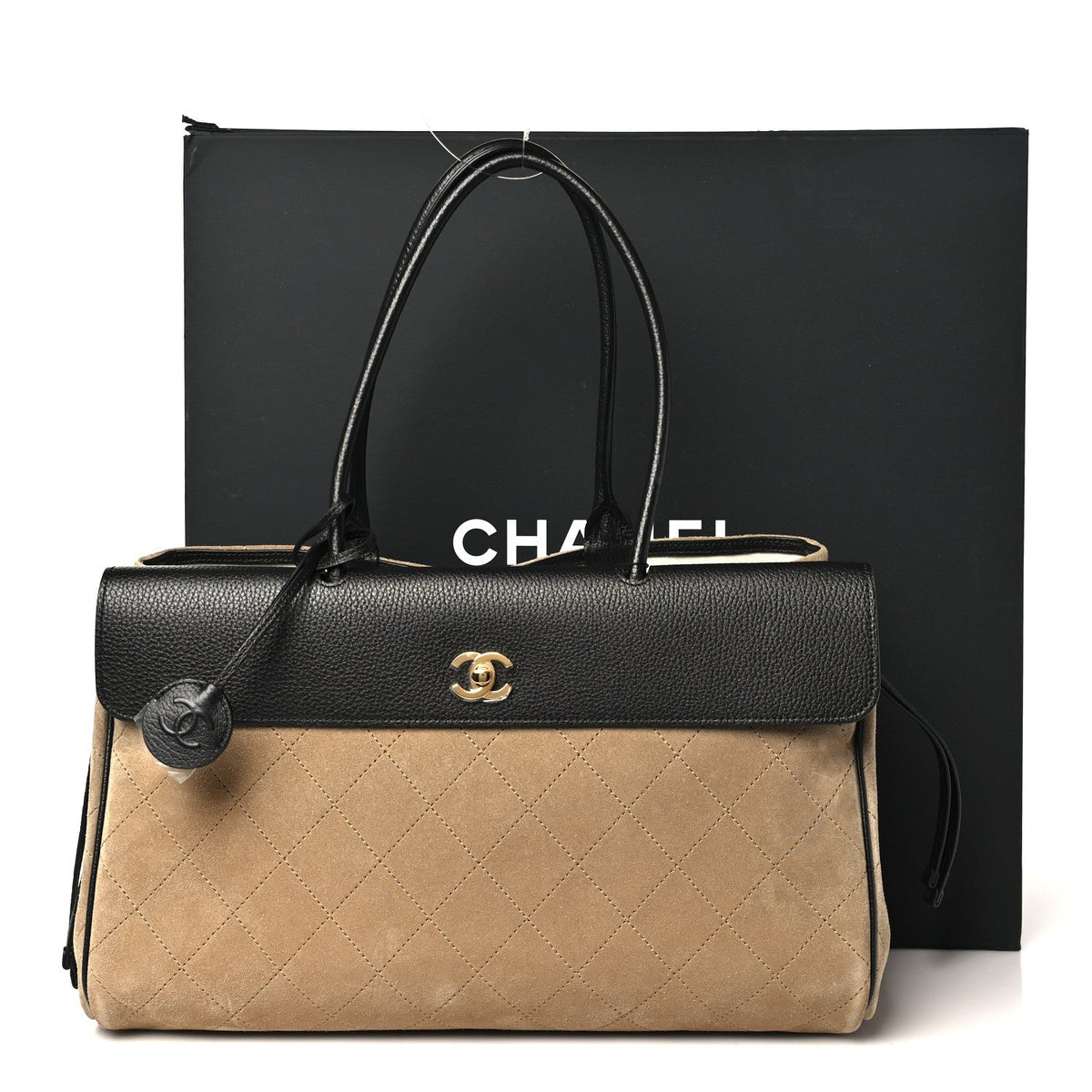 Calfskin Suede Handbag - Beige