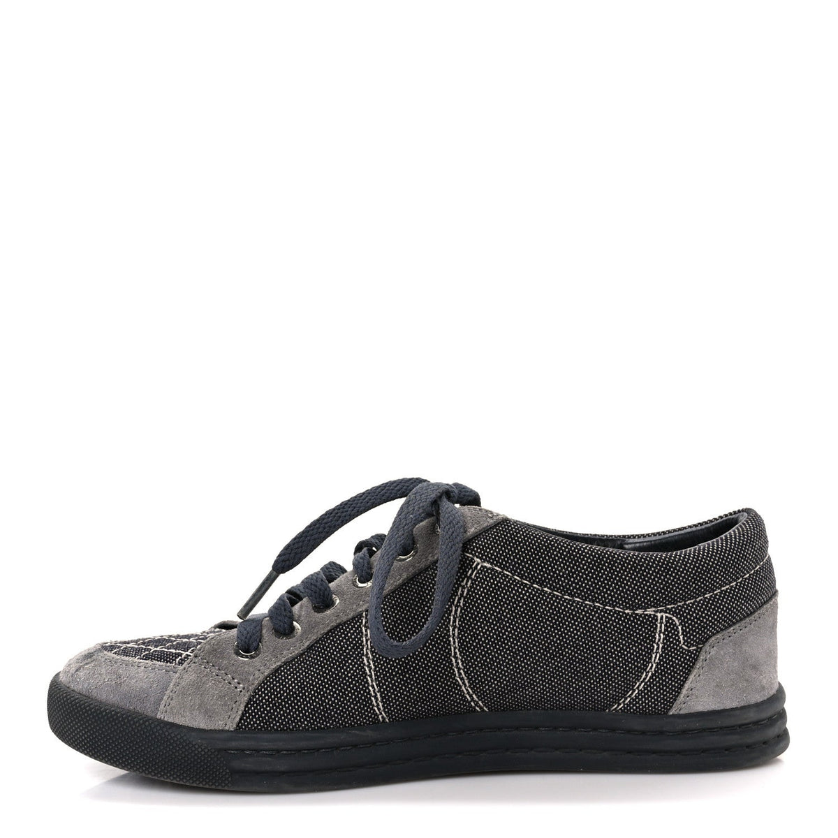 Chanel Toile Suede Calfskin Women's CC Low Top Sneakers 36 Dark Grey