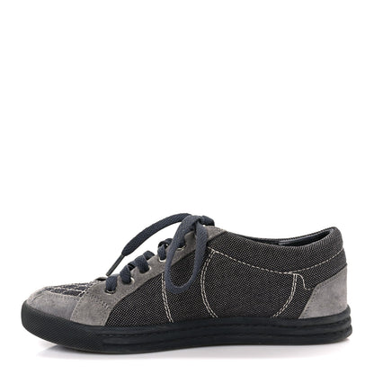 Chanel Toile Suede Calfskin Women's CC Low Top Sneakers 36 Dark Grey