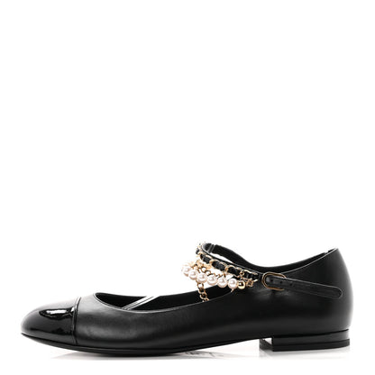 Chanel Pearl Cap Toe Chain Women's Ballerina Flats