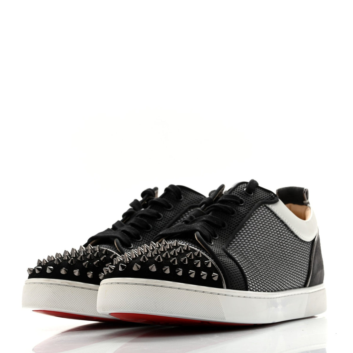 Christian Louboutin Suede Mesh Men's Louis Junior Spikes Orlato Flat Sneakers 42.5 Black White