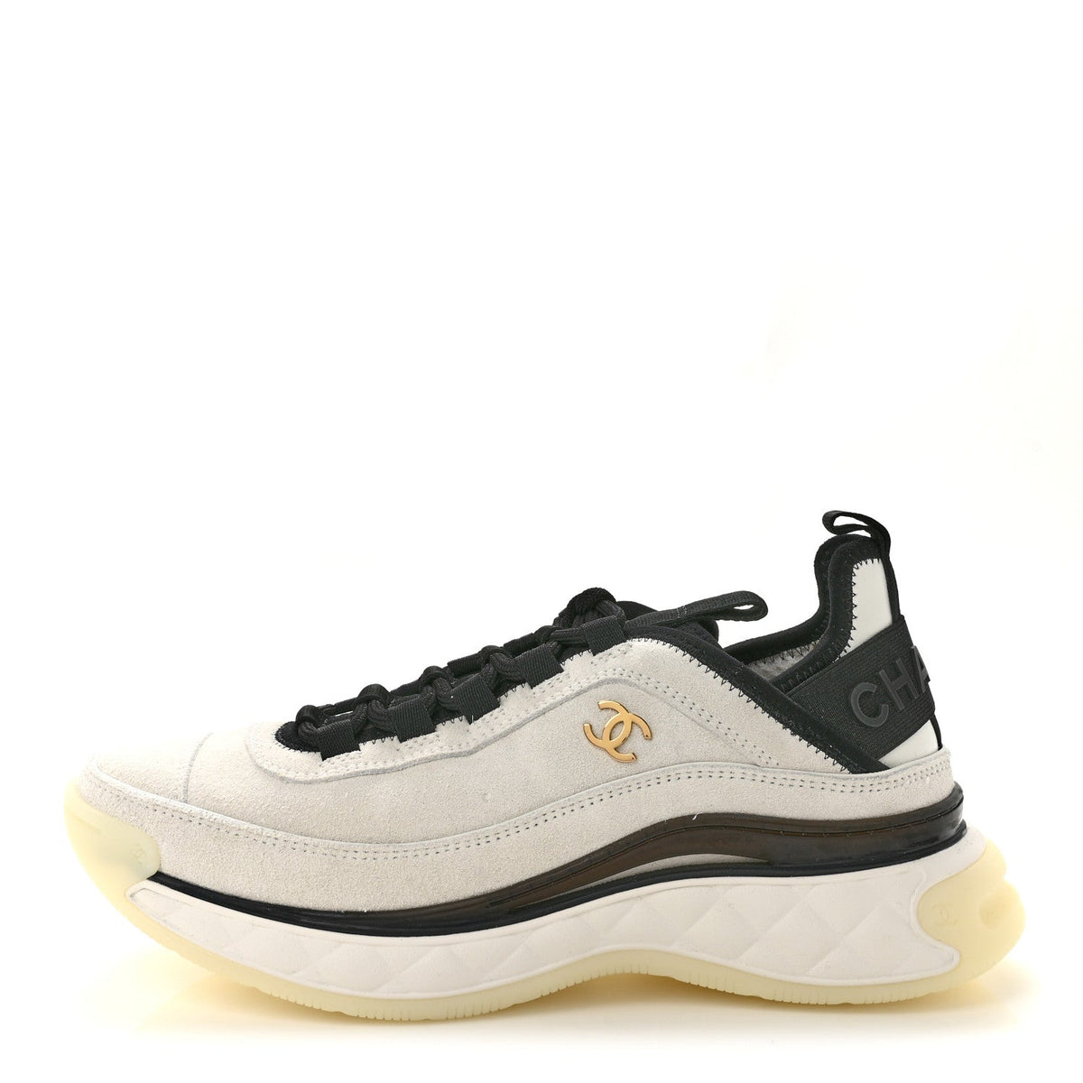 Suede Calfskin Nylon Grosgrain CC Sneakers White