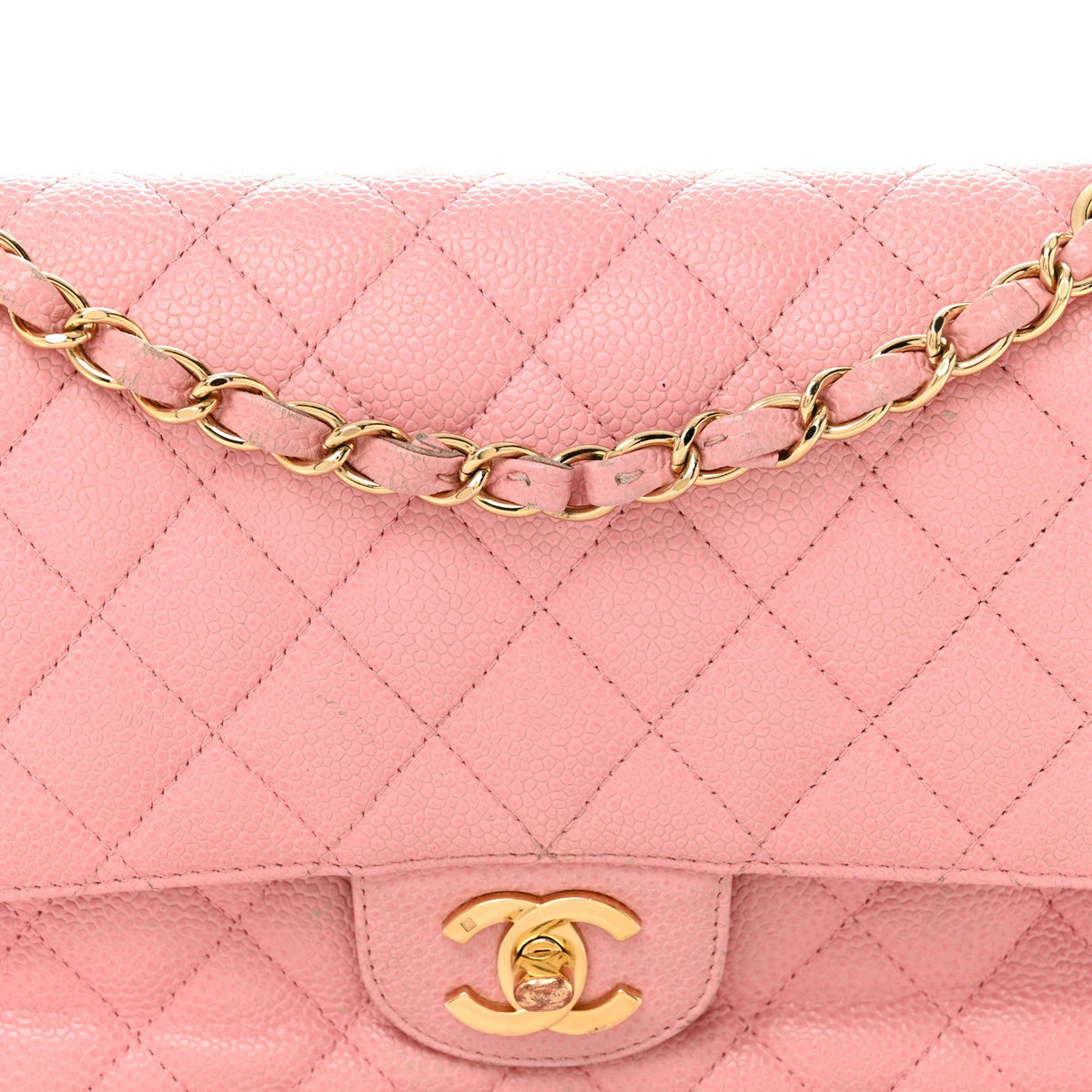 Medium Quilted Caviar Flap Shoulder Bag - Pink