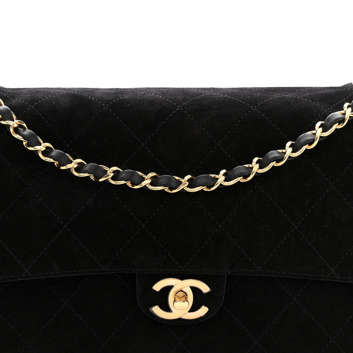 Small Calfskin Suede Flap Shoulder Bag - Black