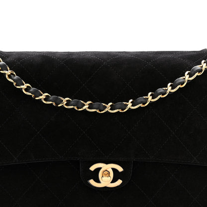 Small Calfskin Suede Flap Shoulder Bag - Black