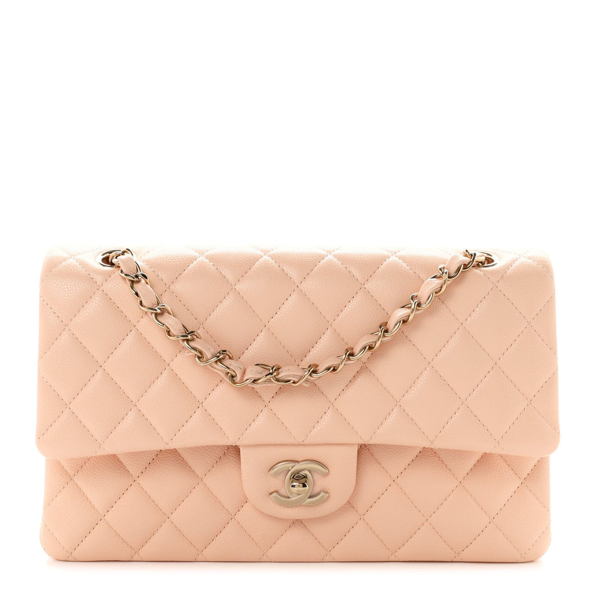 Medium Quilted Caviar Flap Shoulder Bag - Pink