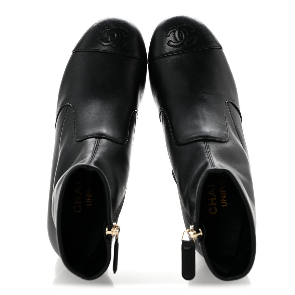 Chanel Stretch Lambskin Women's Cap Toe CC Uniform Short Boots 35 Black