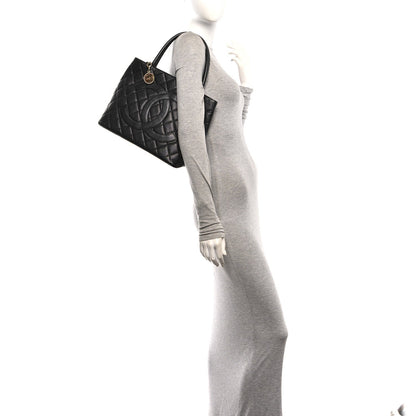 Quilted Caviar Tote Bag - Black