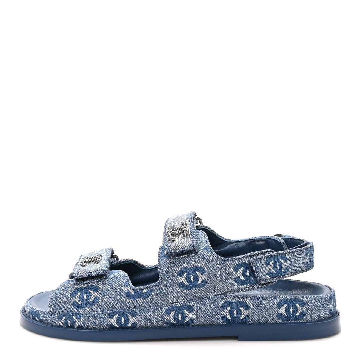 Denim CC Velcro Dad Chain CC Slide Sandals Blue
