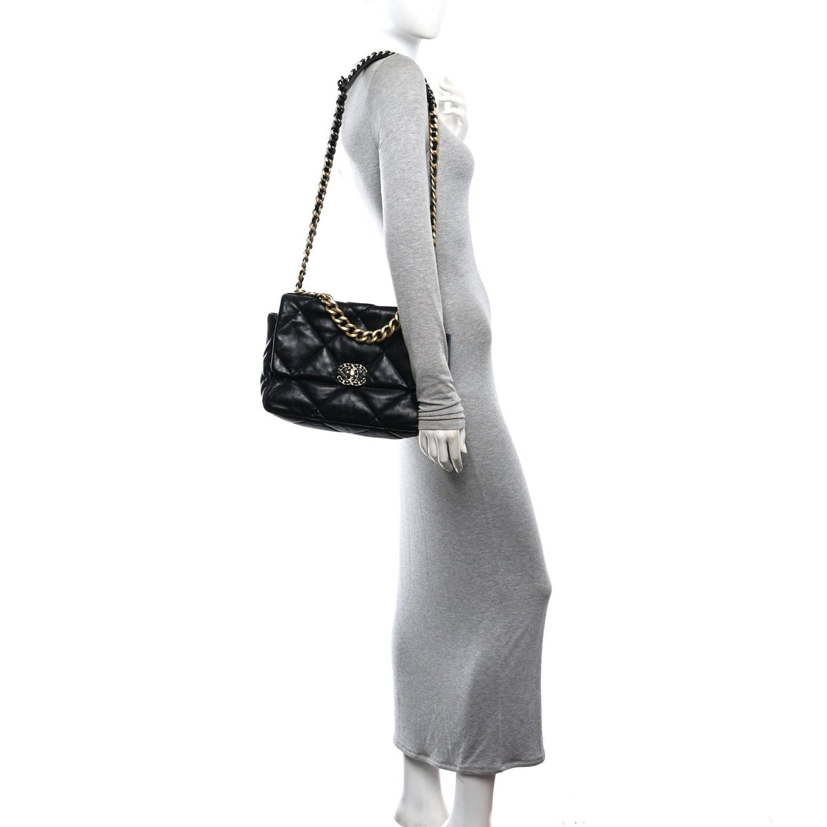 Large Quilted Goatskin Flap Shoulder Bag - Black