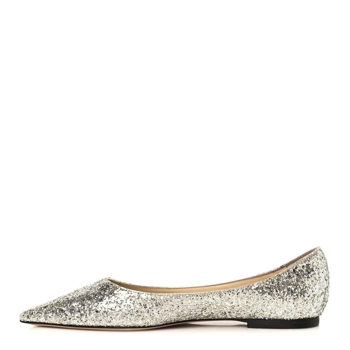 Jimmy Choo Glitter Mesh Women's Love Flats 36 Silver Sparks
