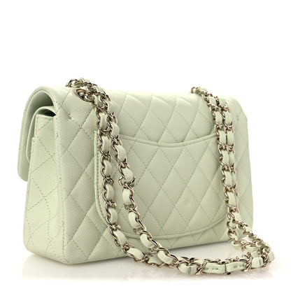 Small Quilted Caviar Flap Shoulder Bag - Light Green