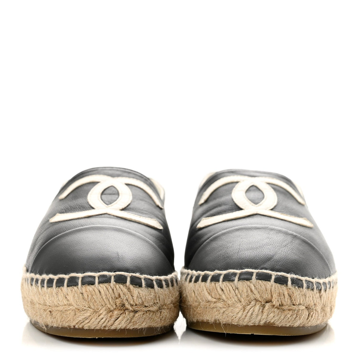 Chanel Lambskin CC Women's Espadrilles 37 Black White Dark Grey