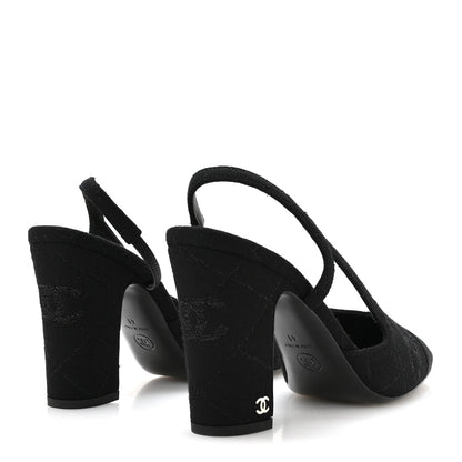 Chanel Wool Grosgrain Women's Cap Toe CC Slingback Pumps 41 Black