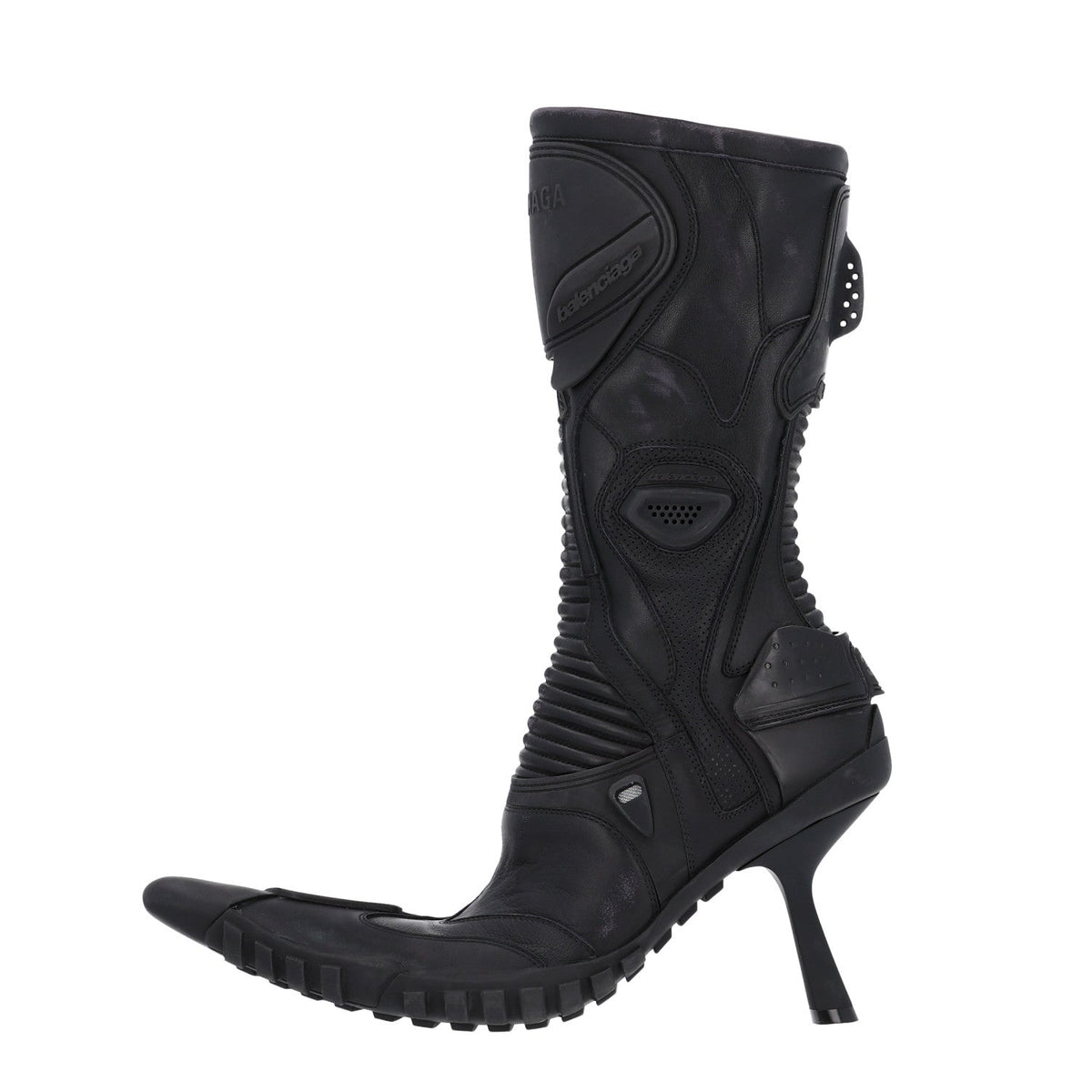 Calfskin Distressed Biker Boots Black