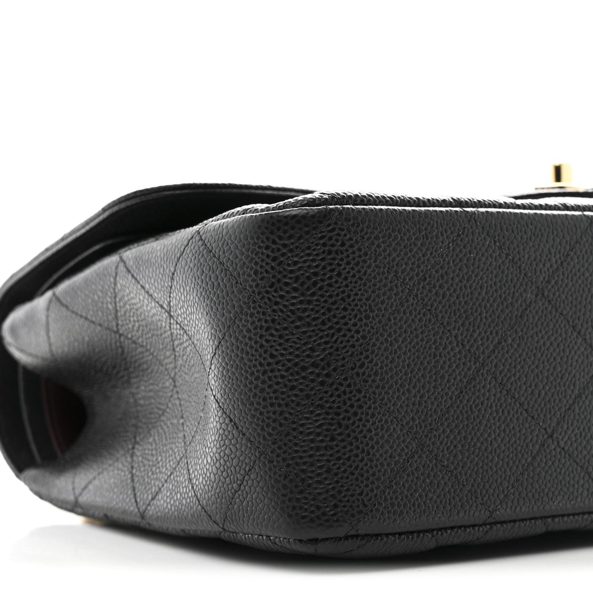 Quilted Caviar Flap Shoulder Bag - Black