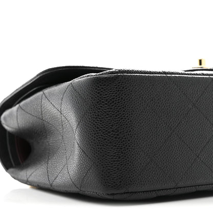 Quilted Caviar Flap Shoulder Bag - Black