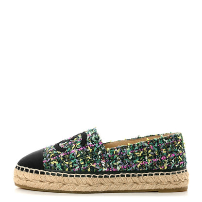 Chanel Tweed Grosgrain Women's CC Espadrilles 37 Multicolor