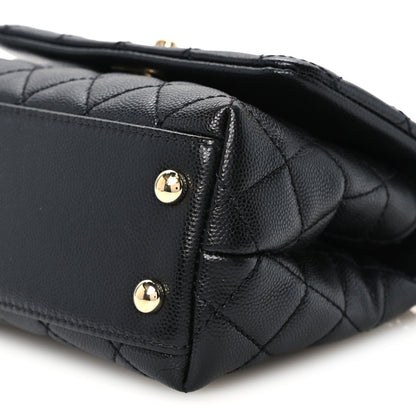Mini Quilted Caviar Flap Shoulder Bag - Black