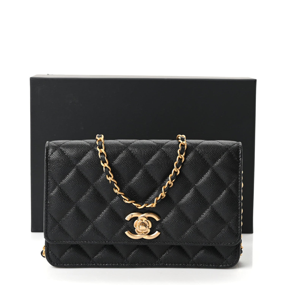 Quilted Caviar Wallet Bag - Black