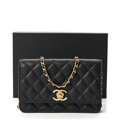 Quilted Caviar Wallet Bag - Black