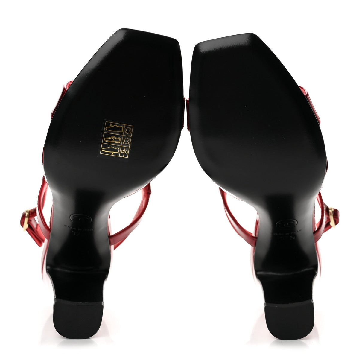 Chanel Laminated Calfskin CC Block Heel Women's Sandals