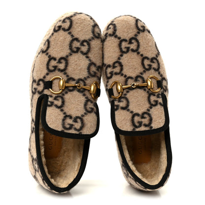 Gucci Wool Women's Fria Horsebit Loafers 35.5 Beige Ebony