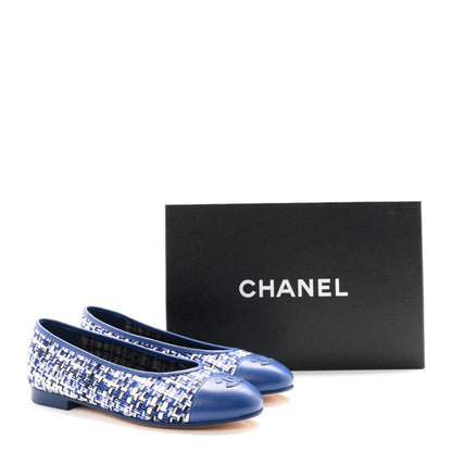 Chanel Tweed Lambskin CC Cap Toe Women's Flats