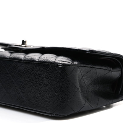 Medium Quilted Caviar Flap Shoulder Bag - Black