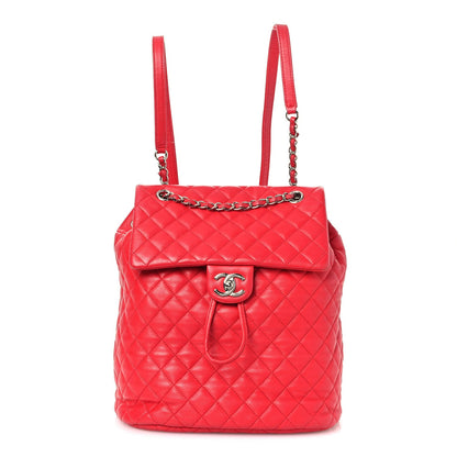Large Quilted Lambskin Backpack - Red