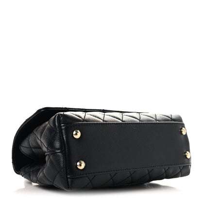 Mini Quilted Caviar Flap Shoulder Bag - Black