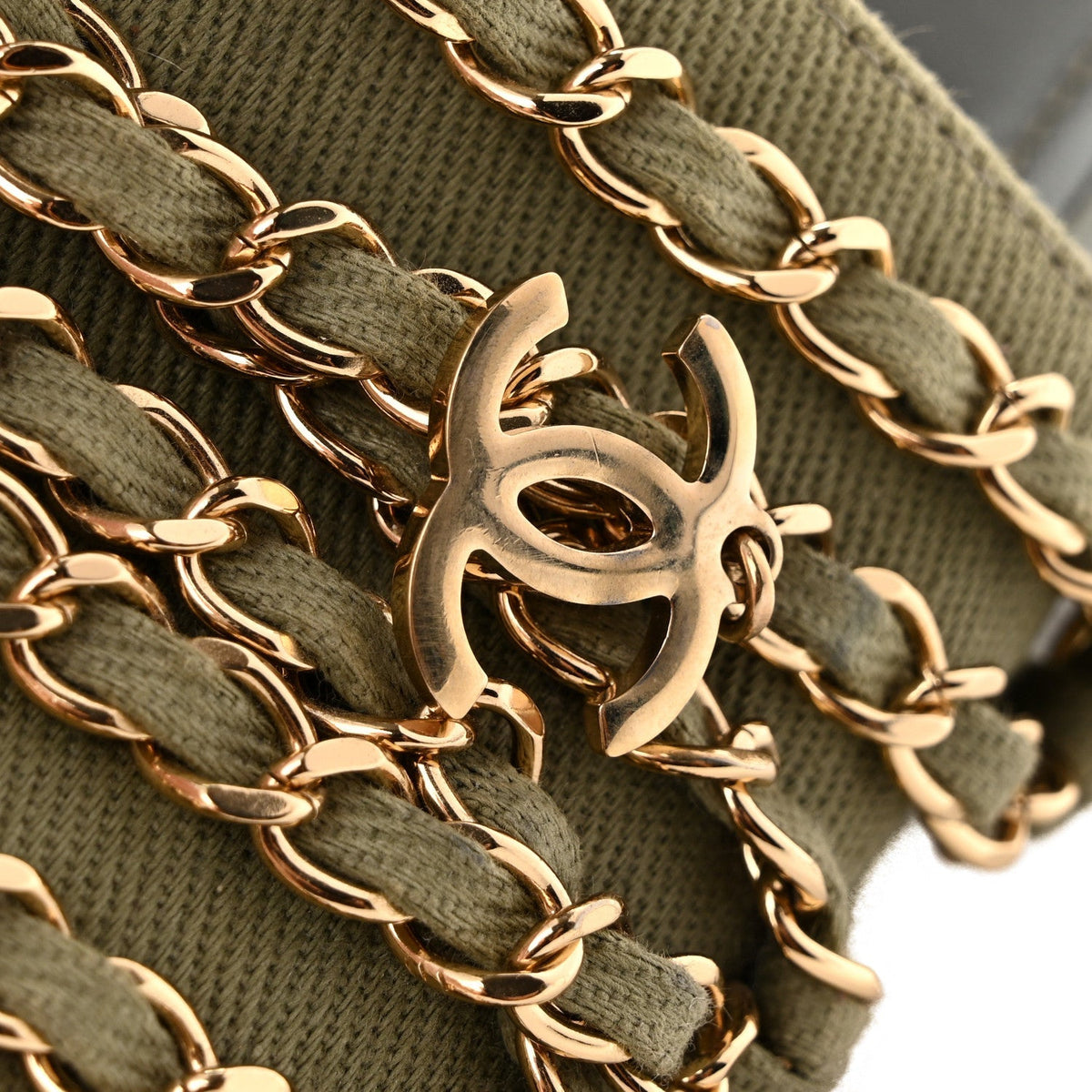 Chanel Canvas Chain Women's Flat Sandals Khaki