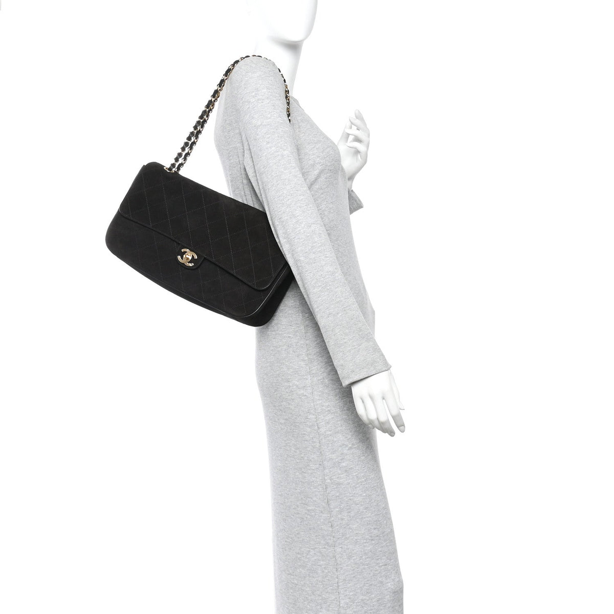 Small Calfskin Suede Flap Shoulder Bag - Black