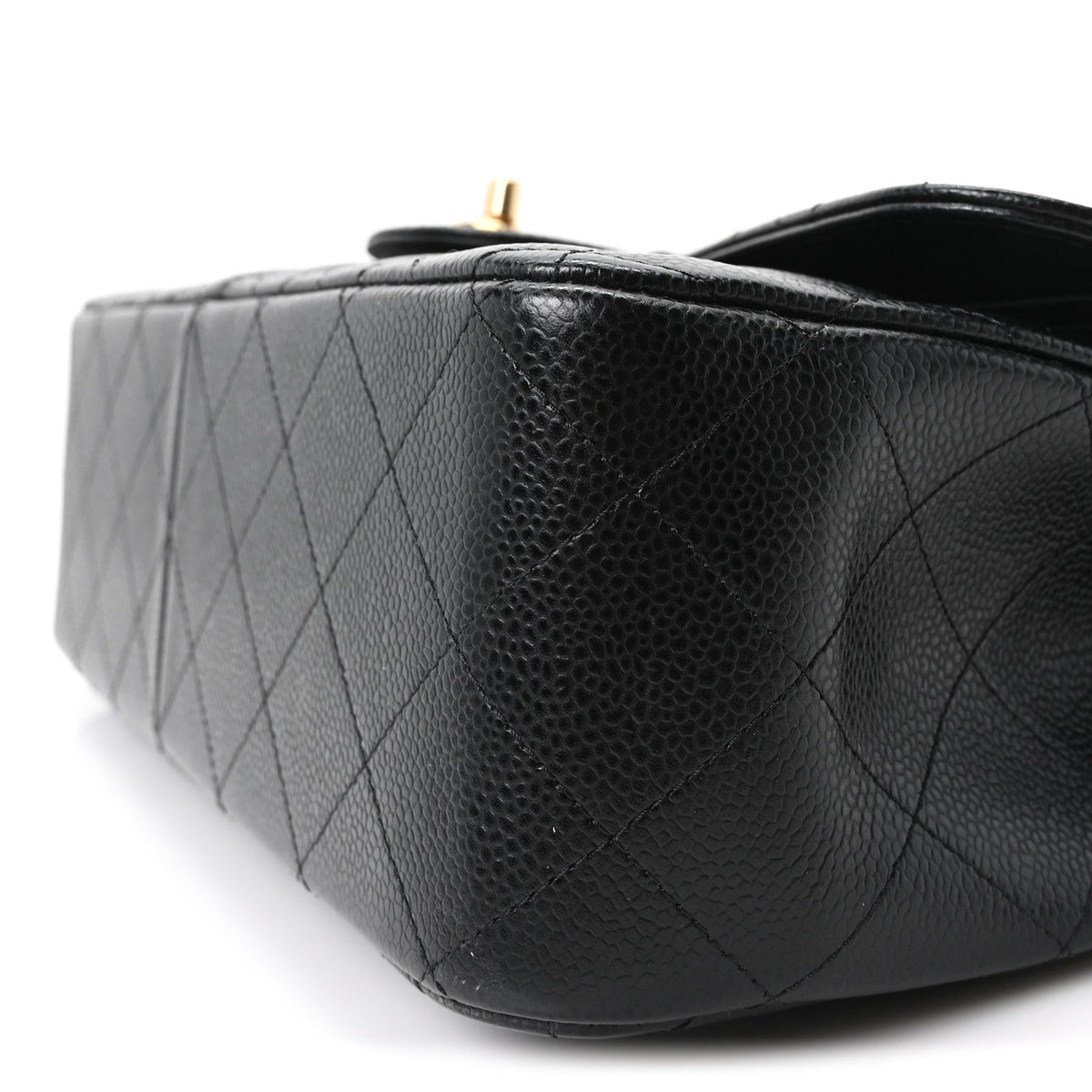Quilted Caviar Flap Shoulder Bag - Black