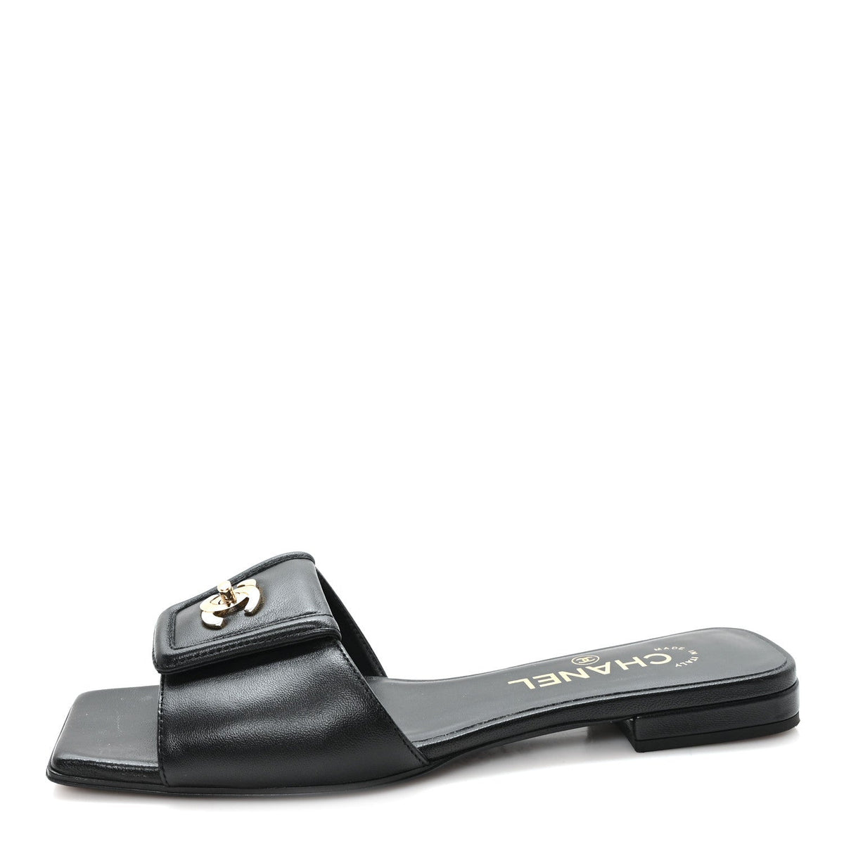 Lambskin CC Turnlock Mules Black