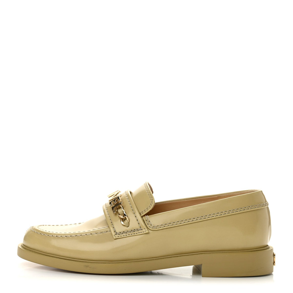 Shiny Calfskin Logo Loafers Beige