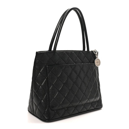 Quilted Caviar Tote Bag - Black